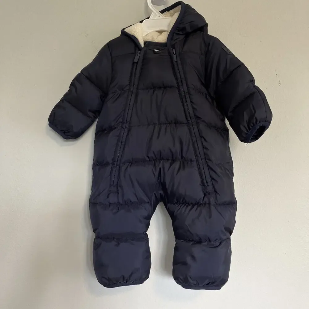 GAP Baby Puffer Parka Warmest Snowsuit Navy Blue 0-3 Mo - No Mitts or Booties